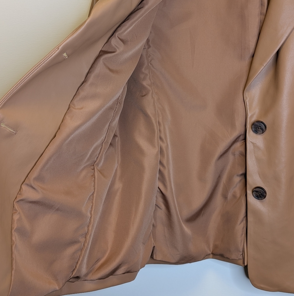 A New Day Women's Faux Leather Relaxed Fit Blazer Camel - Picture 11 of 14